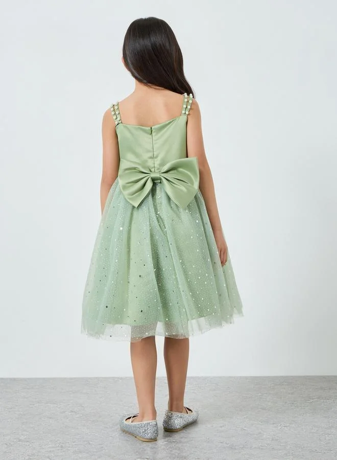 Take Two  Girls Green Embellished Strappy Mesh Midi Dress for Women | Best Price UAE